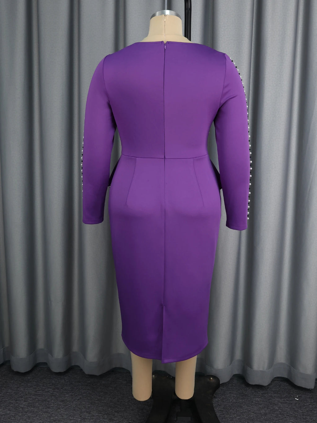 AOMEICN Women Elegant Midi Dress Beaded Trim With Asymmetrical Neck