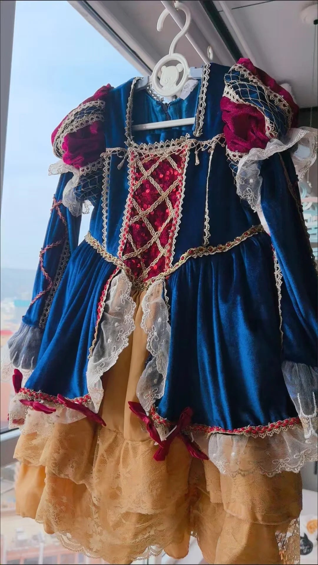 Baby Girl Spanish Princess Lolita Dress for Birthday Party Autumn Winter Royal Blue Velvet Palace Vintage Pompom Boutique Gowns
