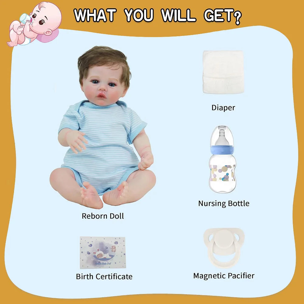 Lifelike Reborn Baby Doll Boy With Rooted Hair Silicone