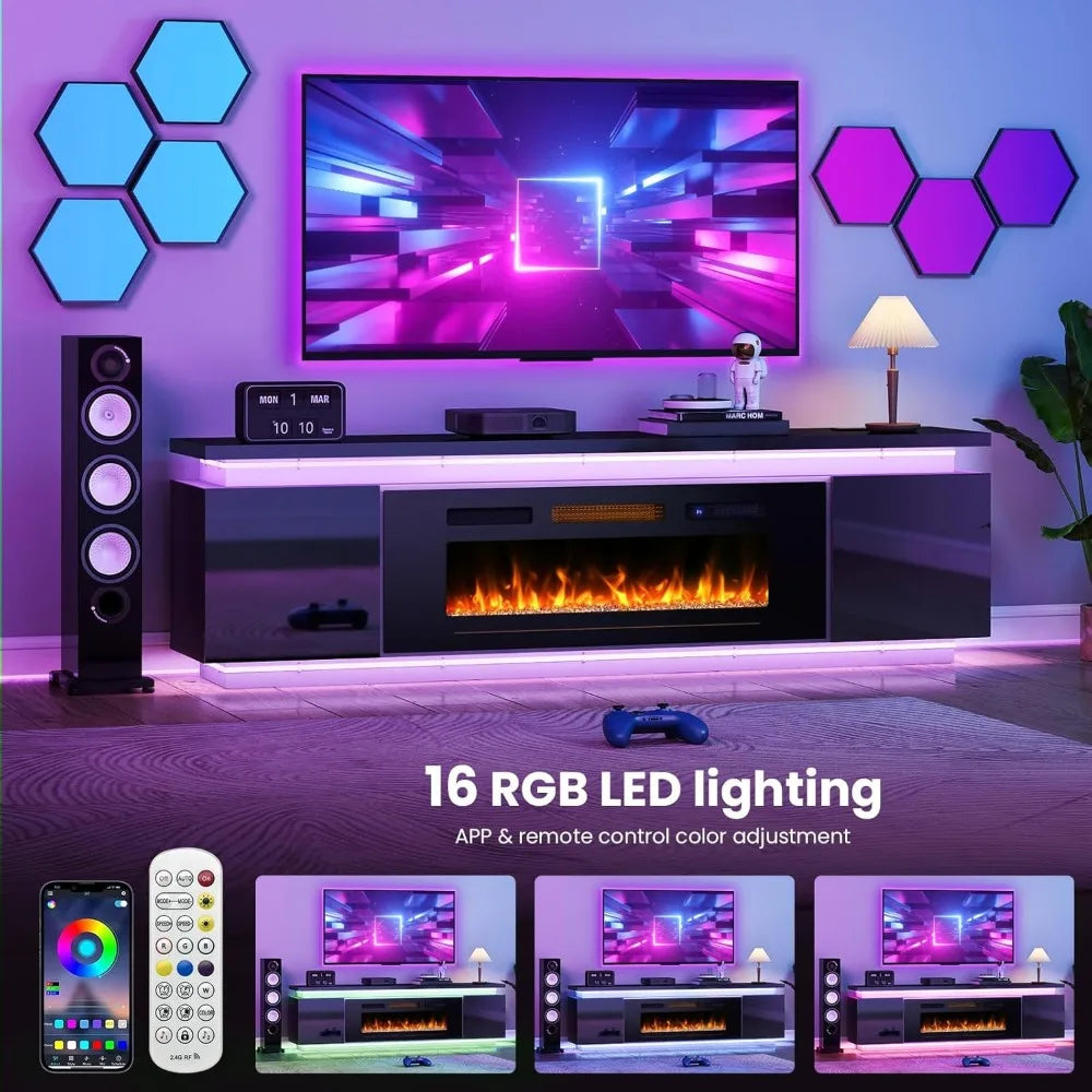 ANGDUO Fireplace TV Stand With RGB LEDs And 4 Outlets