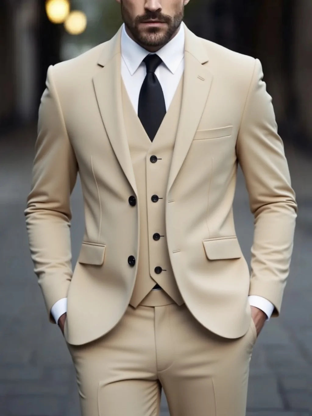 Men's Three-Piece White Suit, Anti-Wrinkle, No-Iron, Anti-Stick Fur Business Formal Suit, Four-Season Workplace Work Clothing Dr