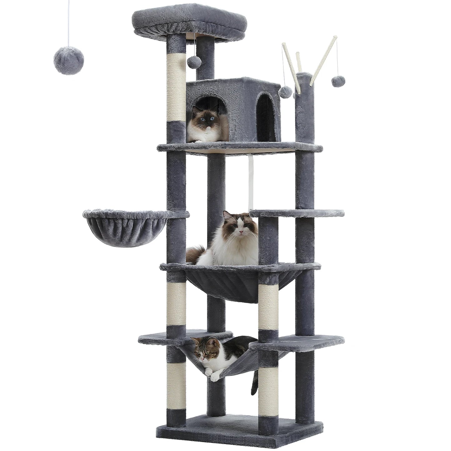Large Cat Tree Tall Cat Tower for Indoor Cats Multi Level Plush Cat Condo with Scratching Posts Scratching Boards Perches and Caves