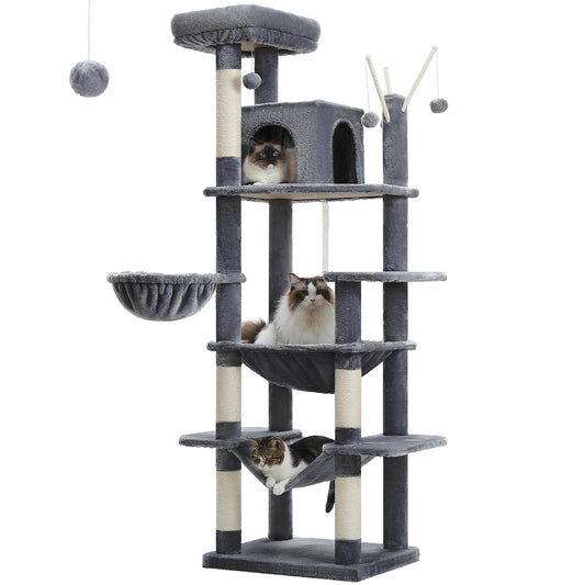 Large Cat Tree Tall Cat Tower for Indoor Cats Multi Level Plush Cat Condo with Scratching Posts Scratching Boards Perches and Caves