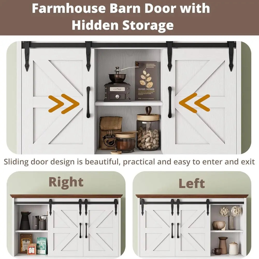 IRONCK Farmhouse Kitchen Pantry Cabinet With Microwave Stand And Charging