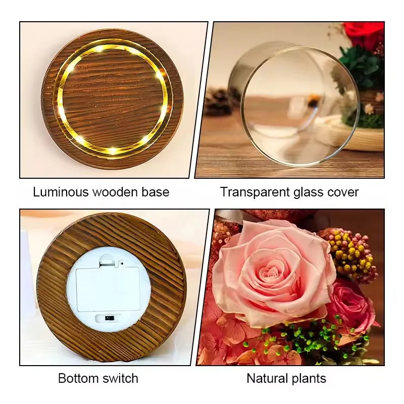 Eternal Flower Glass Cover Gift Box Lights Valentines Day