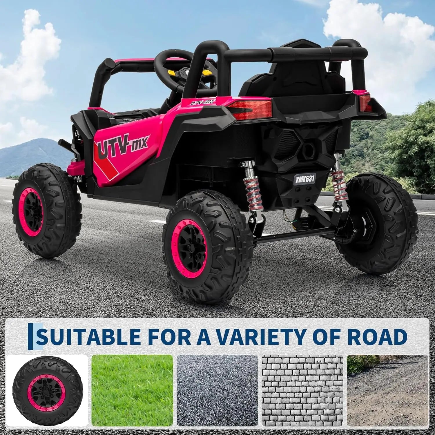 Bluetooth Music LED Lights Kids Ride On Car UTV Truck with Remote Control 4WD/2WD Switchable Electric Vehicle with Safety Belt