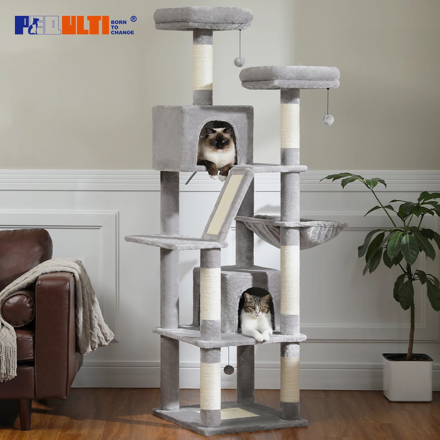 Large Cat Tree Tall Cat Tower for Indoor Cats Multi Level Plush Cat Condo with Scratching Posts Scratching Boards Perches and Caves