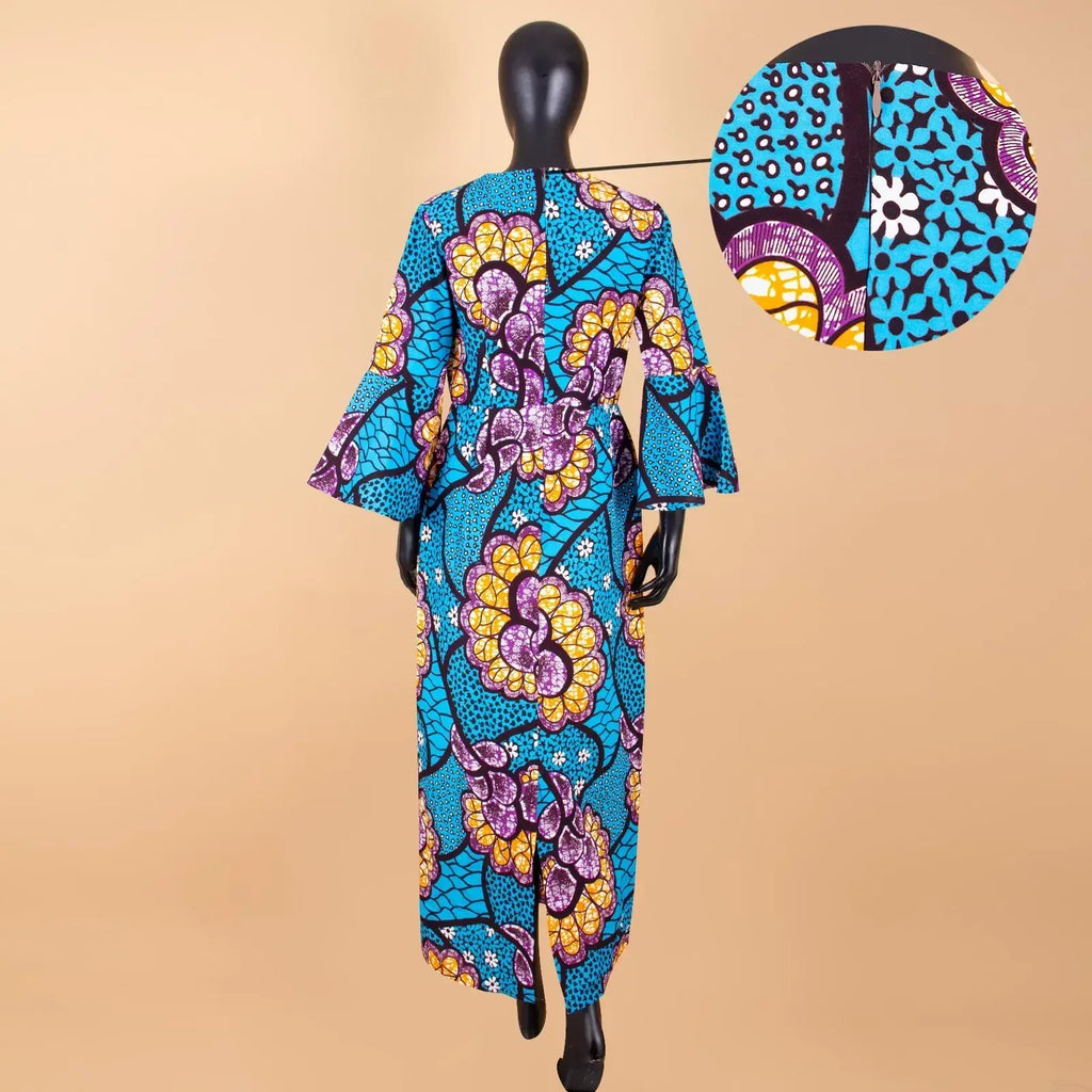 Women`s African Dresses Dashiki Outfits Print Bodycon Long Maxi Dress V Neck Flare Sleeve Party Wedding AFRIPRIDE A1925048