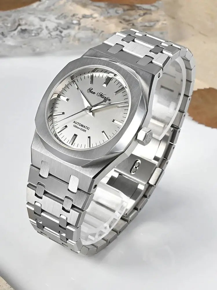 San Martin 38.5mm Luxury Watch Men Automatic Mechanische Watches Miyota 9015 Oak Bracelet 10Bar Business Reloj SN0013