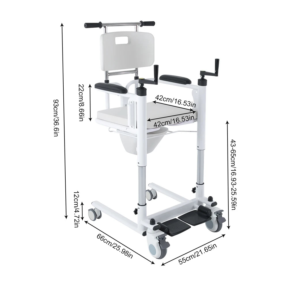Lift Transfer Chair Heavy Duty 264 Pounds with 4 Silent Wheels and Brakes Shower Commode Wheelchair for Elderly and Disabled