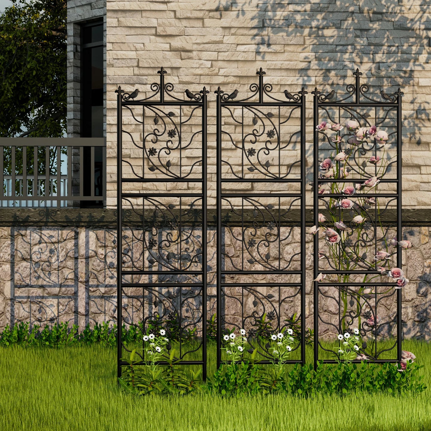 Feature Iron Garden Trellis Fence Panel Outdoor Yard Decor