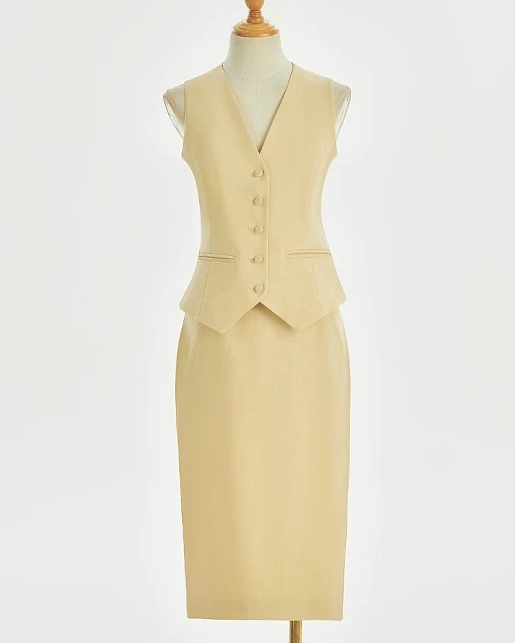 NCDIMSCN Three Piece Women Suit Set Blazer Skirt Vest