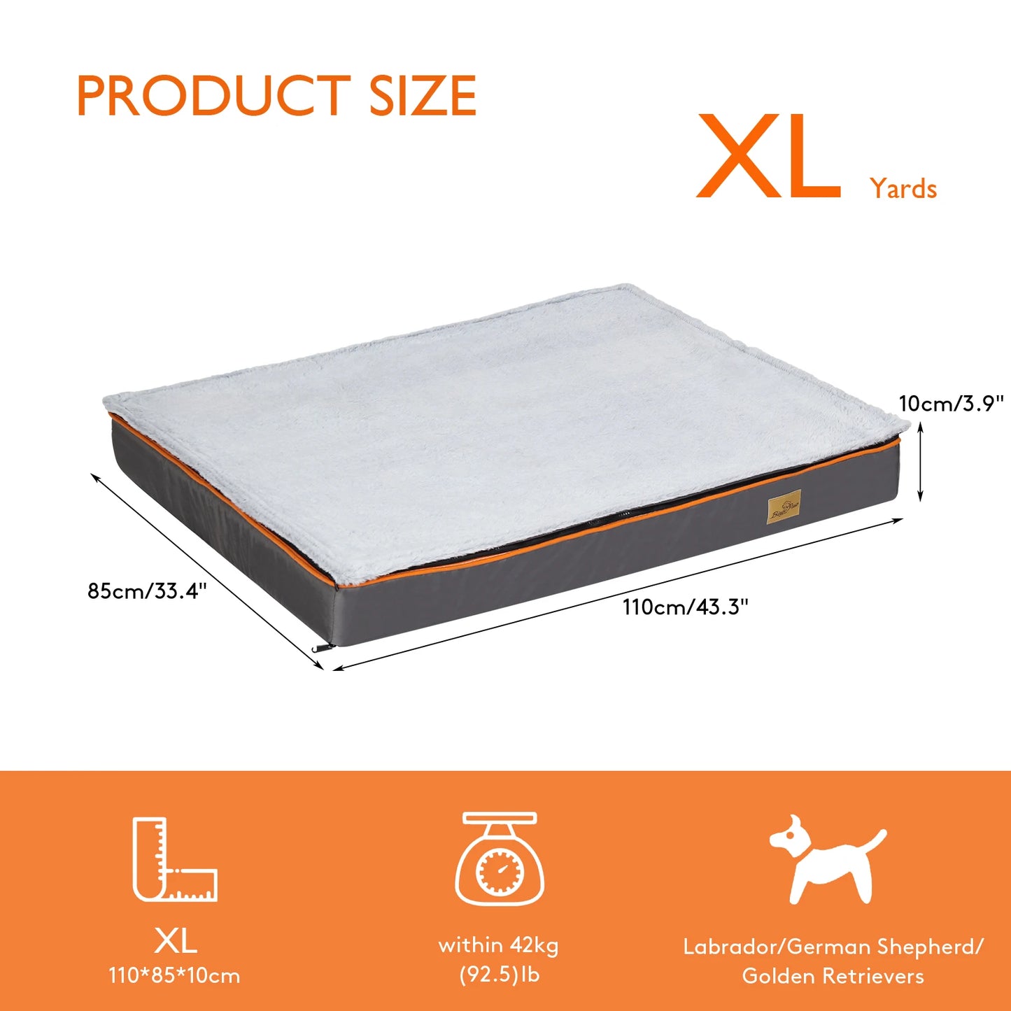 Large Padded Orthopedic Dog Bed Foam Cushion Pet Pillow Bed with Washable Cover