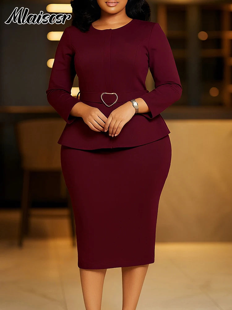 Mlaiscsr African Women Formal Office Belted Mid Dress