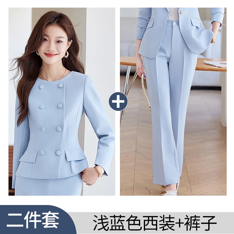 NAVIU Two-Piece Double Breasted Blazer Set for Women