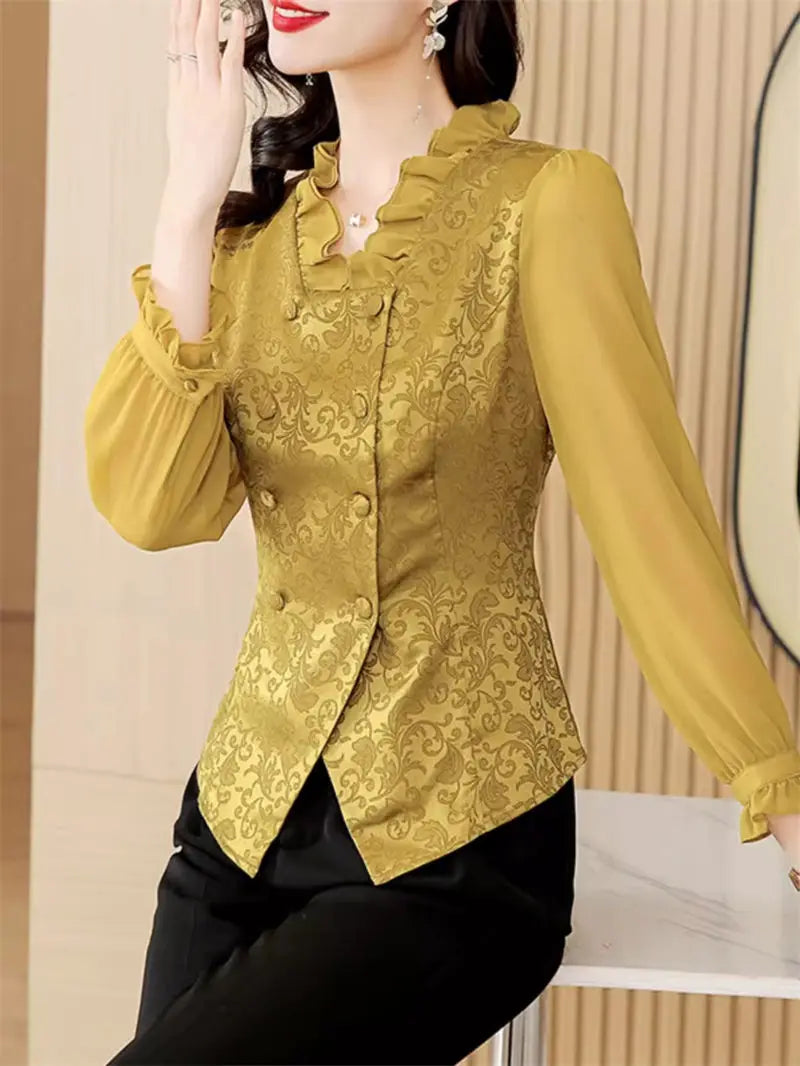 Hunan Silk Shirt Women V Neck Satin Top For Office