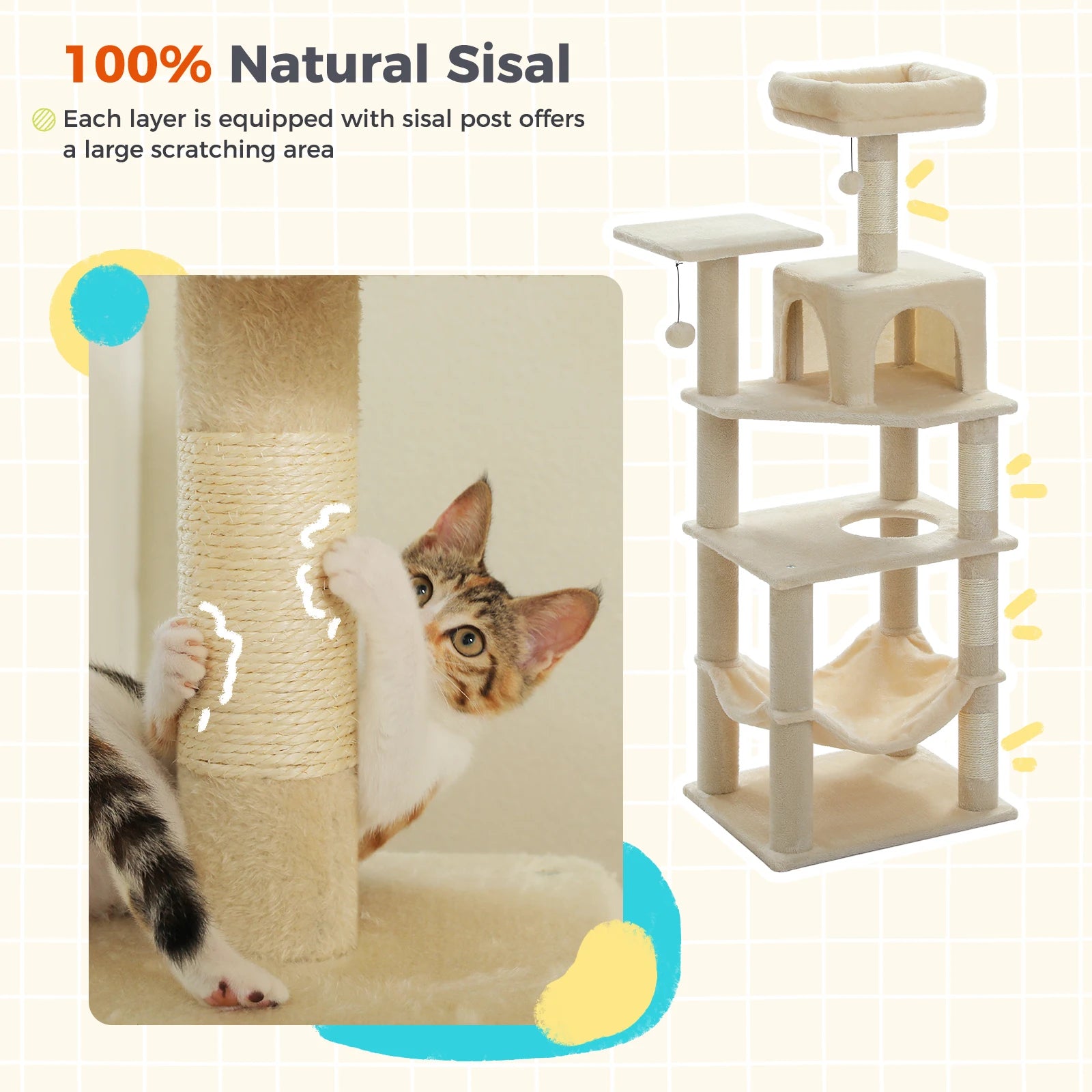 PEQULTICN Multi Level Cat Tree Tower Private Condo Top Perches