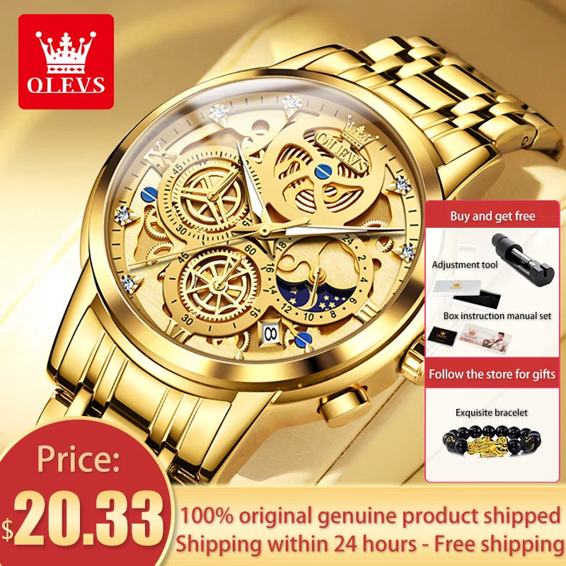 OLEVS Luxury Mens Quartz Watch With Stainless Steel Strap