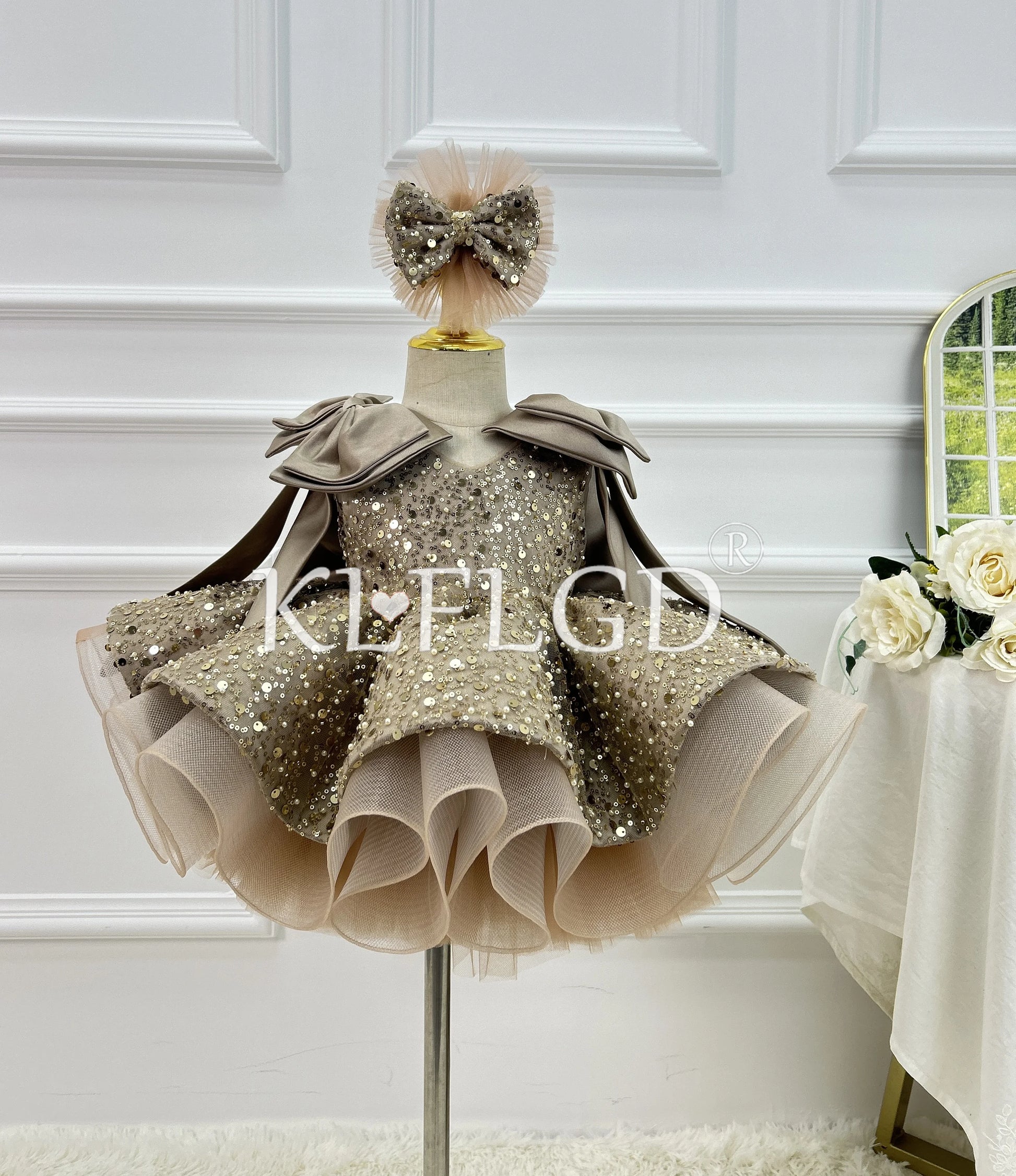 KLFLG Light Luxury Pageant Dress For Baby Girls With Sequins And Bow