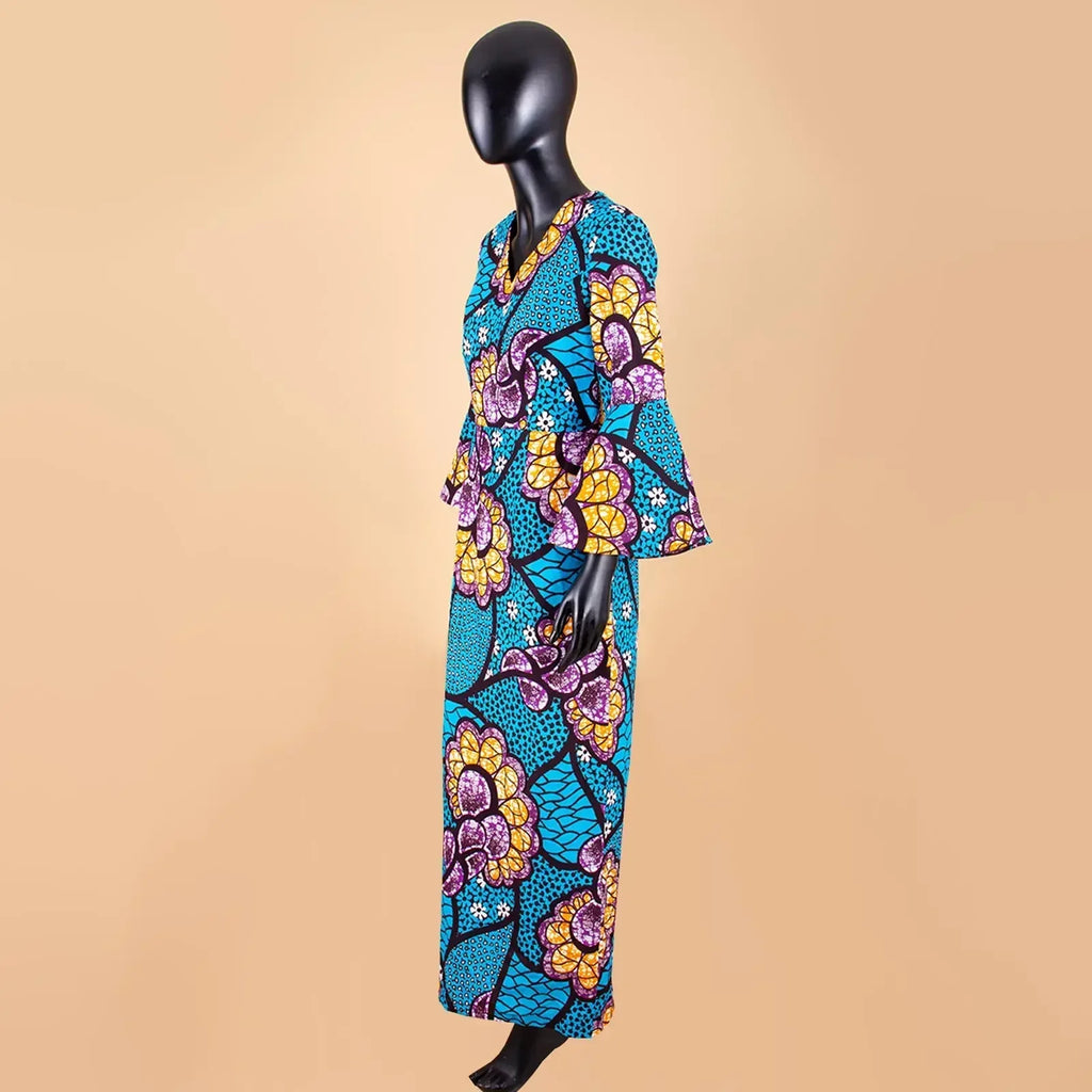 Women`s African Dresses Dashiki Outfits Print Bodycon Long Maxi Dress V Neck Flare Sleeve Party Wedding AFRIPRIDE A1925048