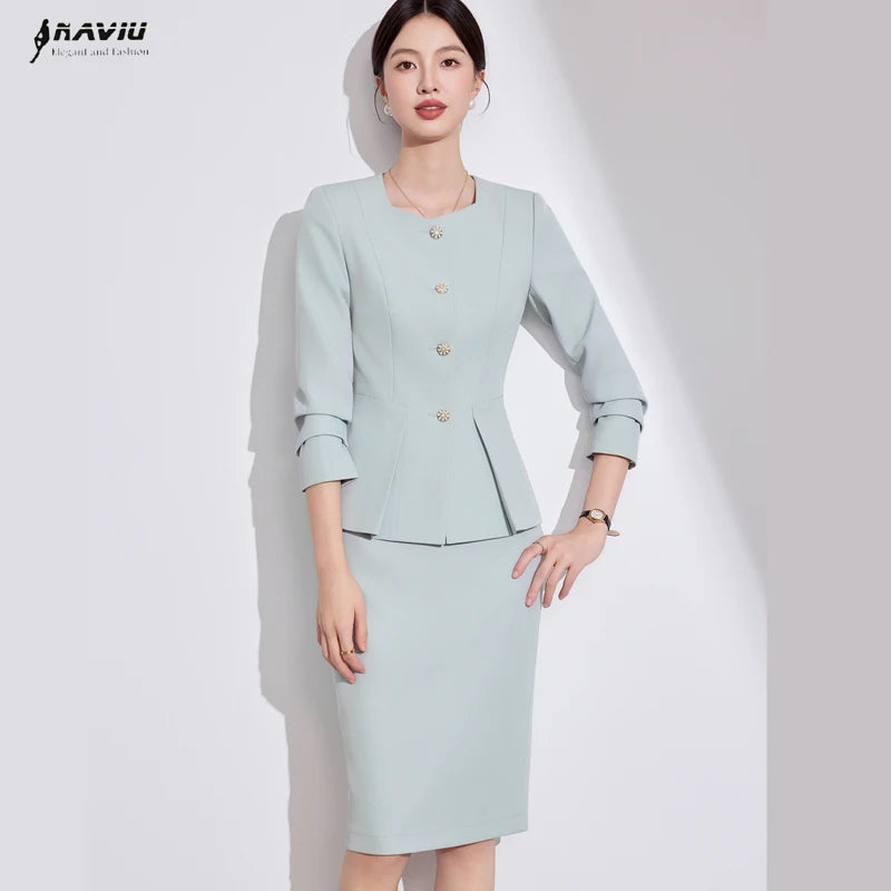 NAVIU 2 Piece Set Blazer And Short Skirt New Autumn Elegant Women's Suit Single Breasted Slim Office Business Formal Work Wear