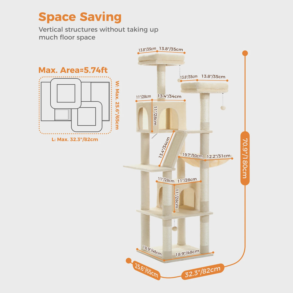 Large Cat Tree Tall Cat Tower for Indoor Cats Multi Level Plush Cat Condo with Scratching Posts Scratching Boards Perches and Caves