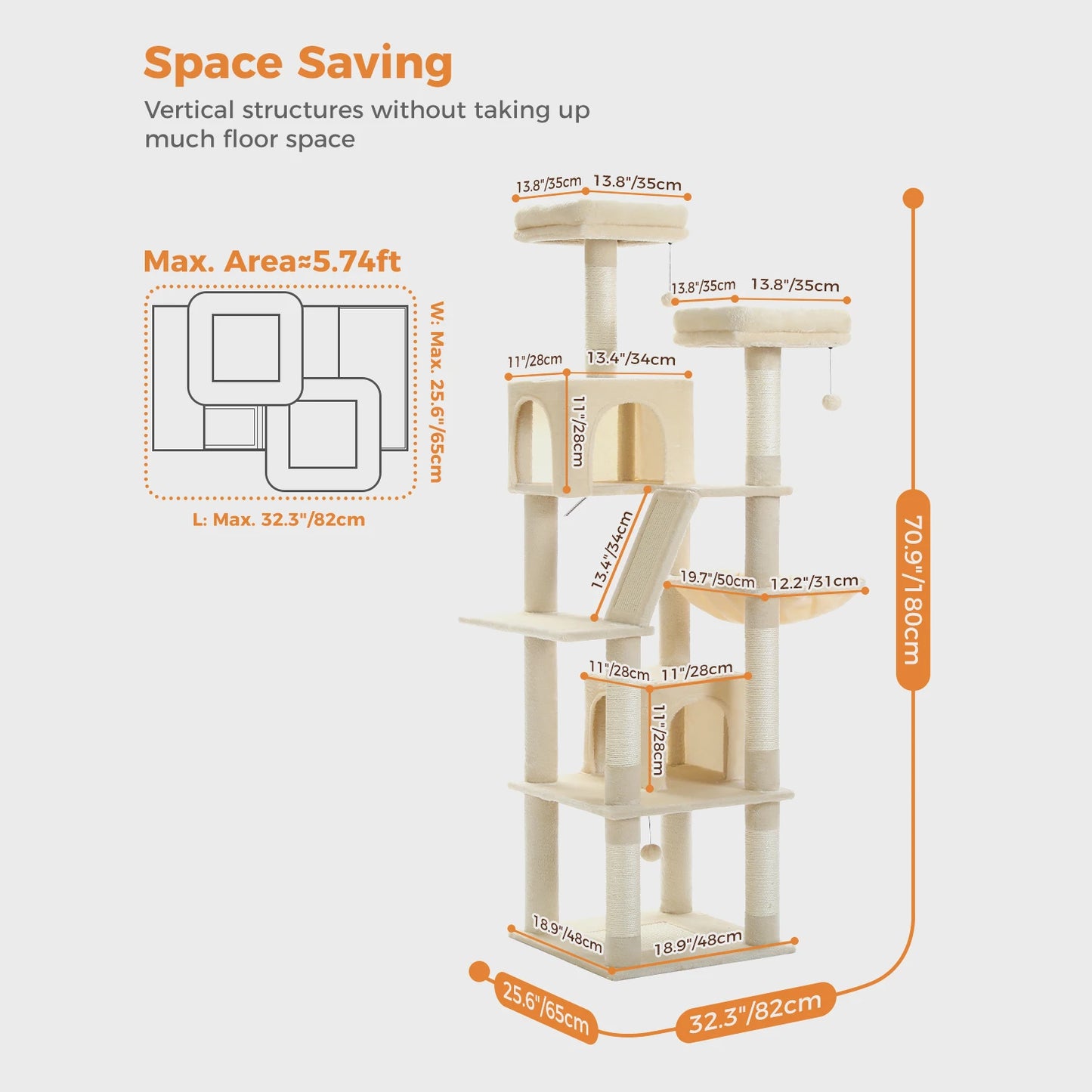 Large Cat Tree Tall Cat Tower for Indoor Cats Multi Level Plush Cat Condo with Scratching Posts Scratching Boards Perches and Caves
