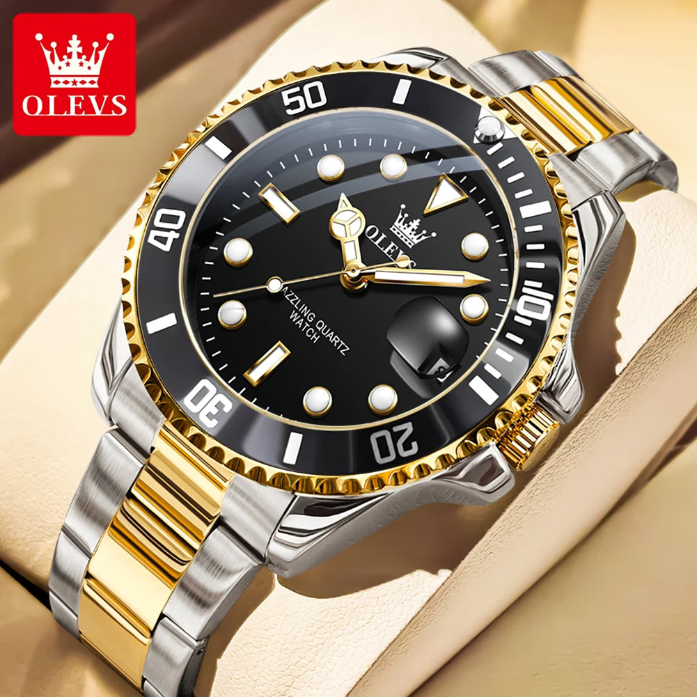 OLEVS 5885 Quartz Date Mens Watch Brushed Stainless Steel