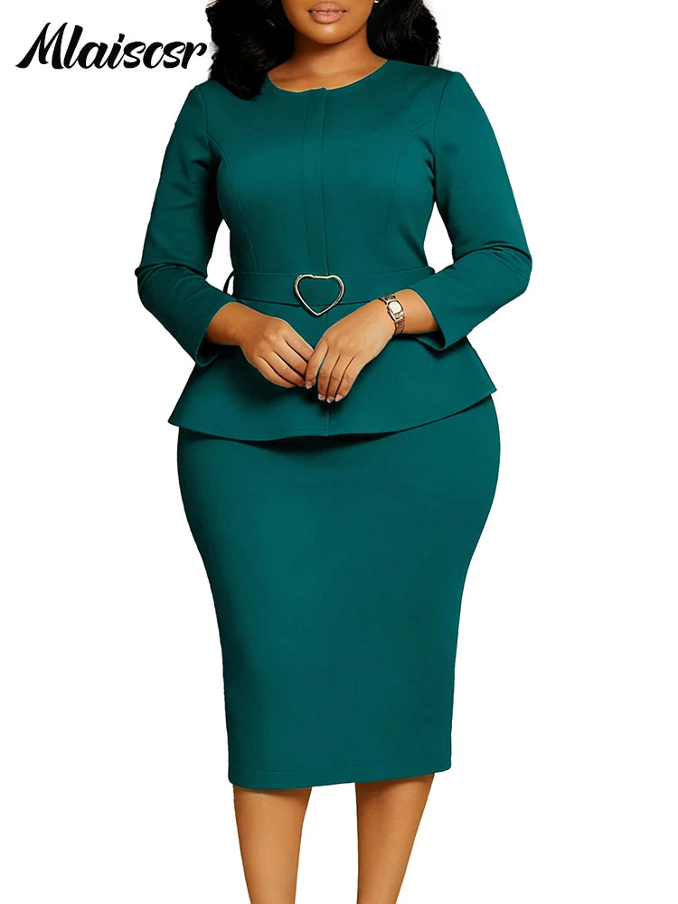 Mlaiscsr African Women Formal Office Belted Mid Dress