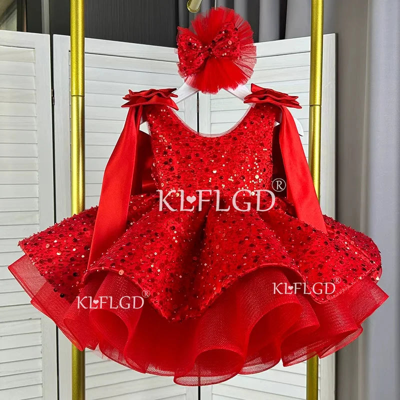 KLFLG Light Luxury Pageant Dress For Baby Girls With Sequins And Bow