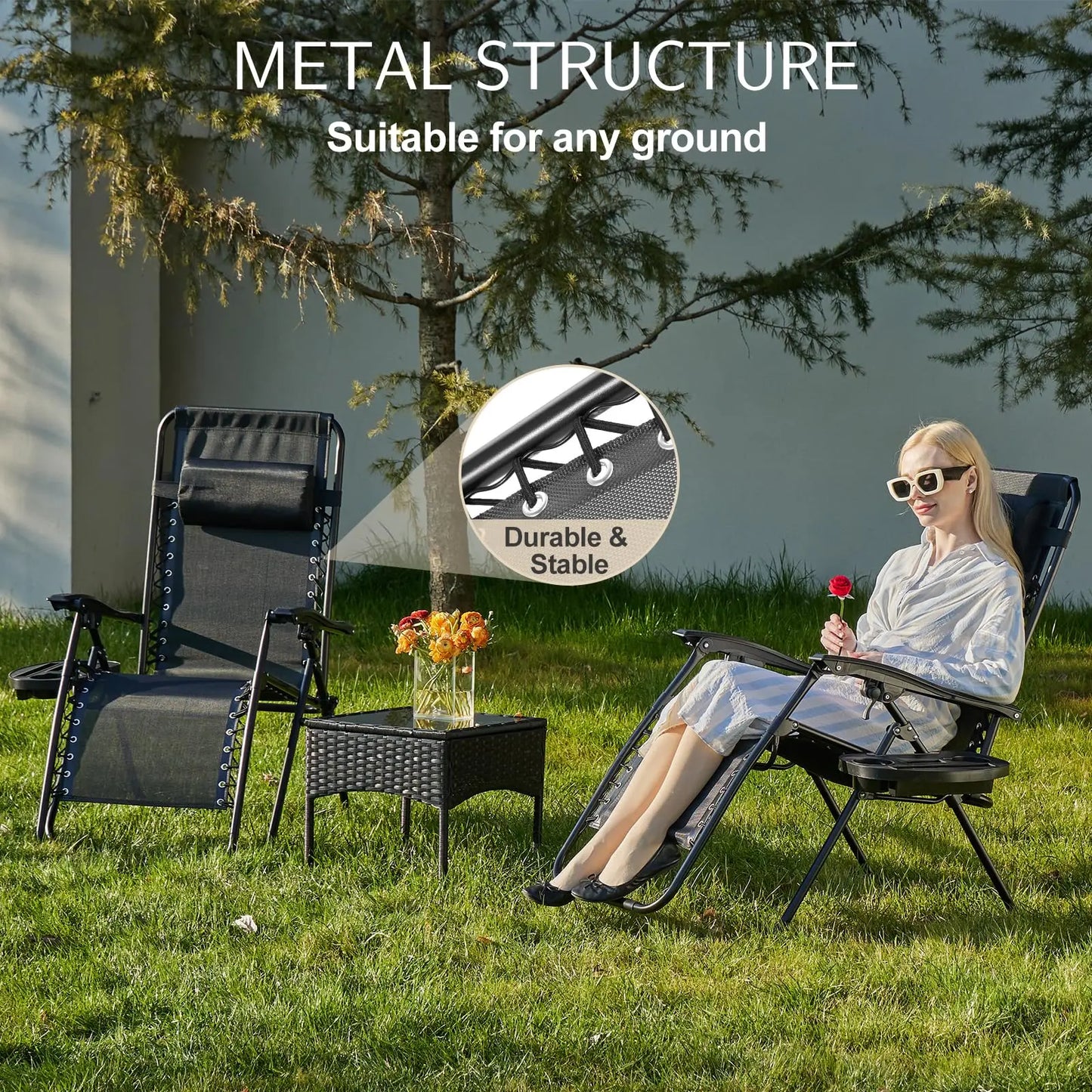 JHK Zero Gravity Portable Recliner Set With Cup Holders