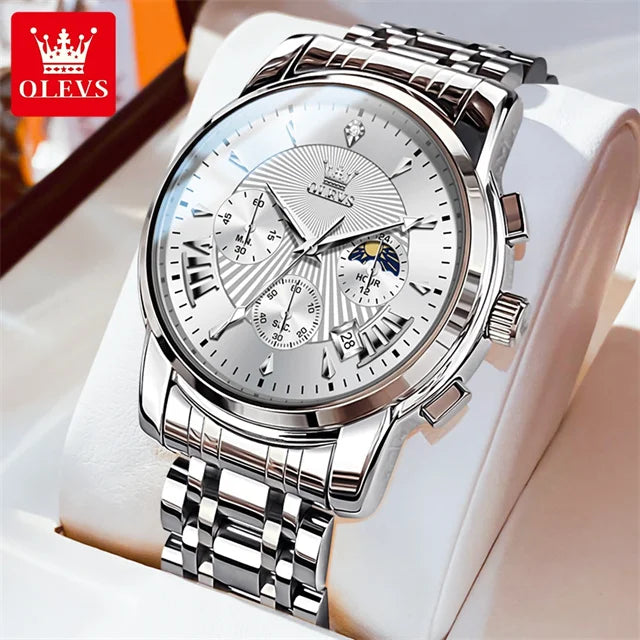 OLEVS Men's Luxury Quartz Watch Chronograph Stainless Steel