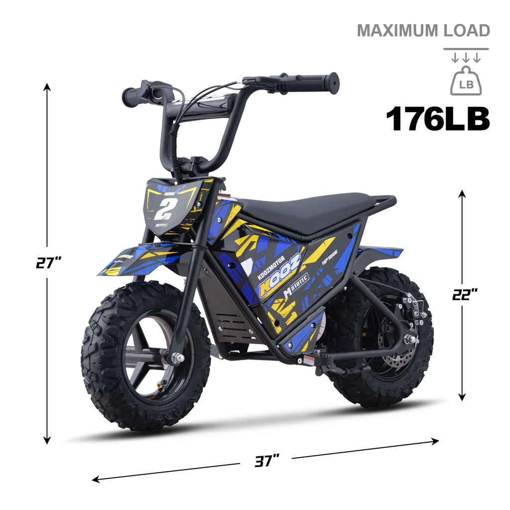 KOOZ HP120E 24V 250W Electric Motorcycle for Kids, Electric Dirt Bike Up to 10 MPH & 7.5 Miles Long-Range.