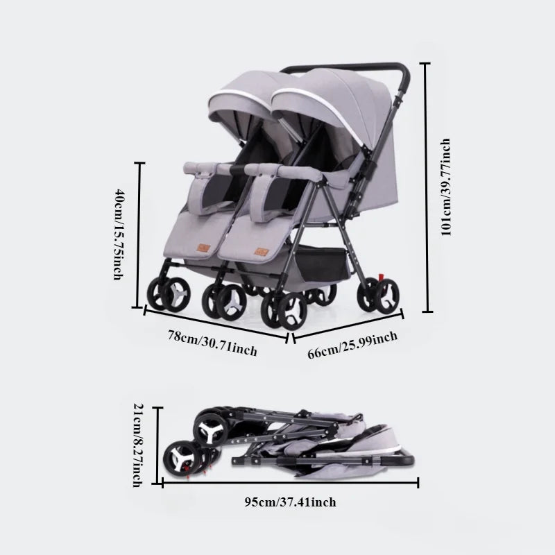QIYOU Double Stroller Sit And Lie Side By Side Foldable