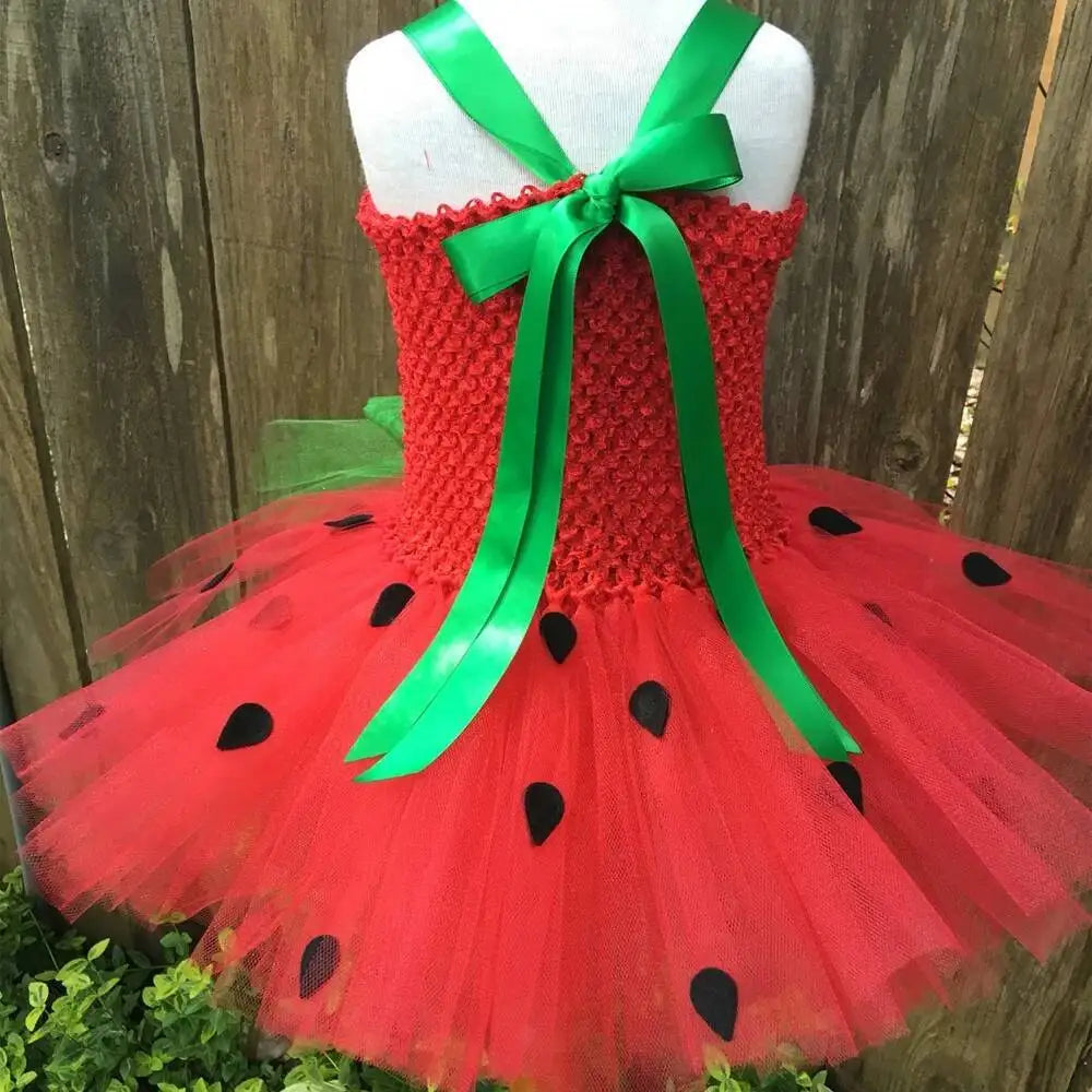Baby Girls Strawberry Costume for Kids Birthday Party Tutu Dress Halloween Outfit Toddler Girl Fruit Clothes Newborn Photo Shoot