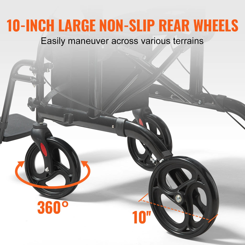 VEVOR 2 In 1 Rollator Walker Transport Chair for Seniors