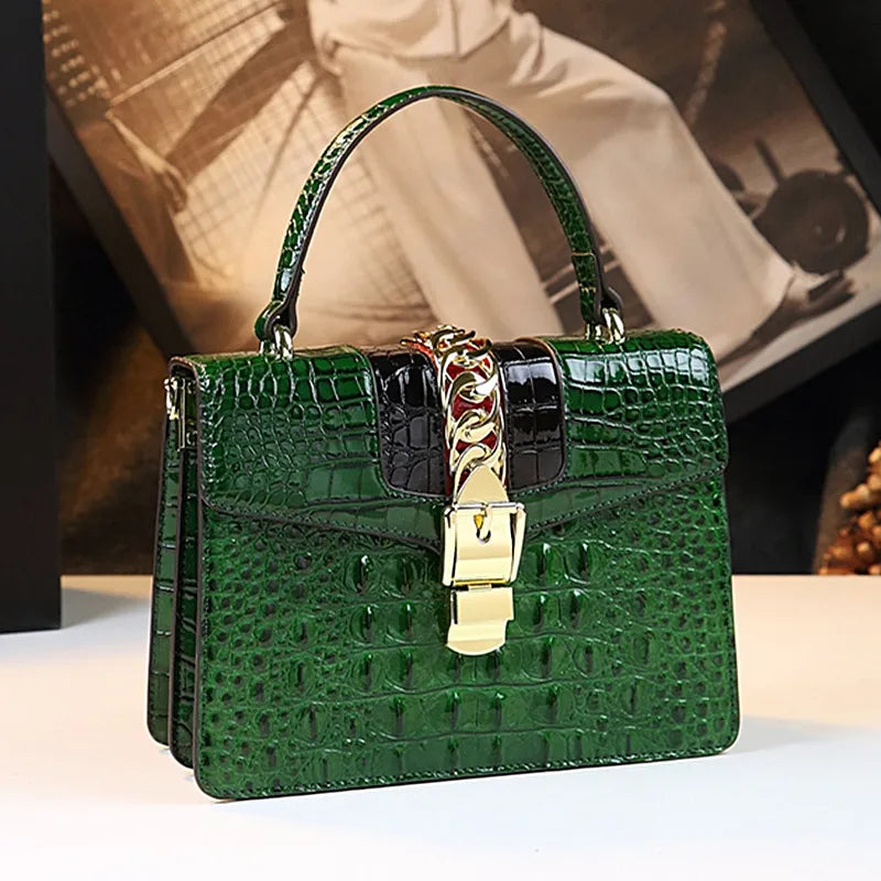 HYLHMCCN Crocodile Genuine Leather Crossbody Bag For Women