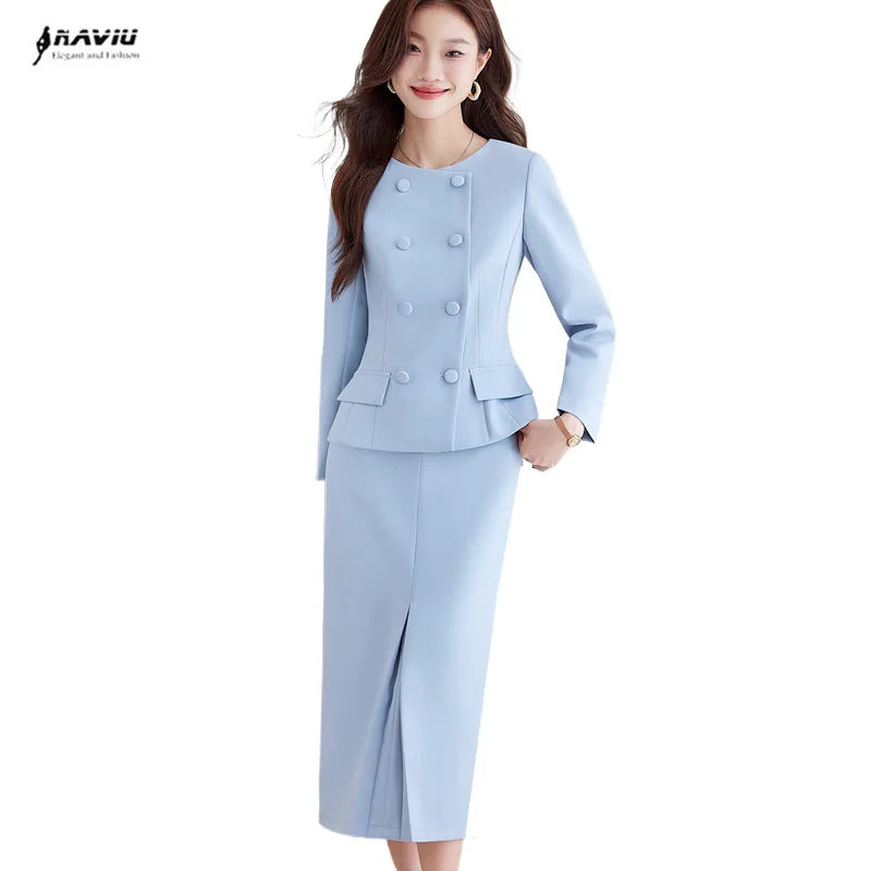 NAVIU Two-Piece Double Breasted Blazer Set for Women