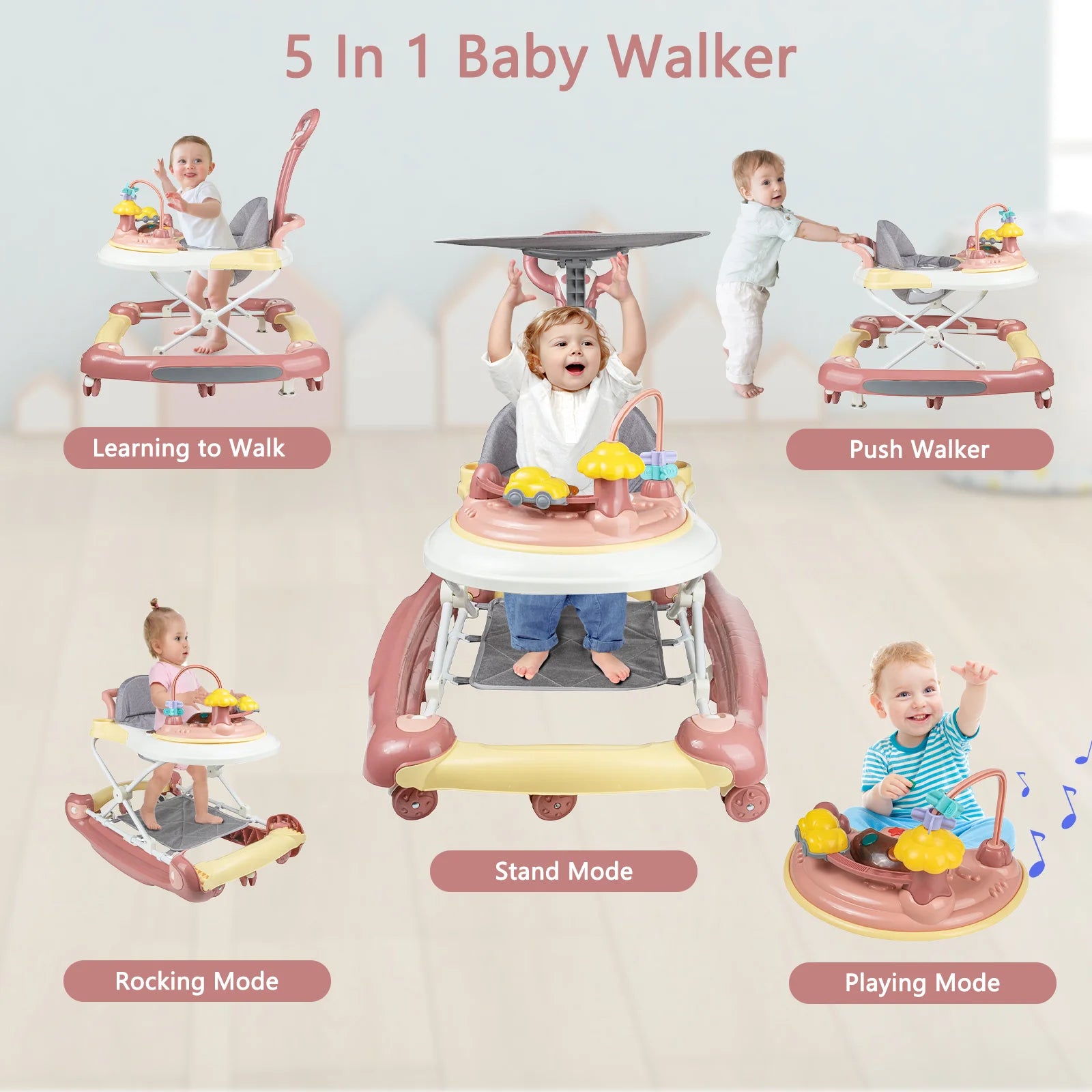 Baby Walker With Sunshade And Seat Multifunctional Anti Rollover Stroller