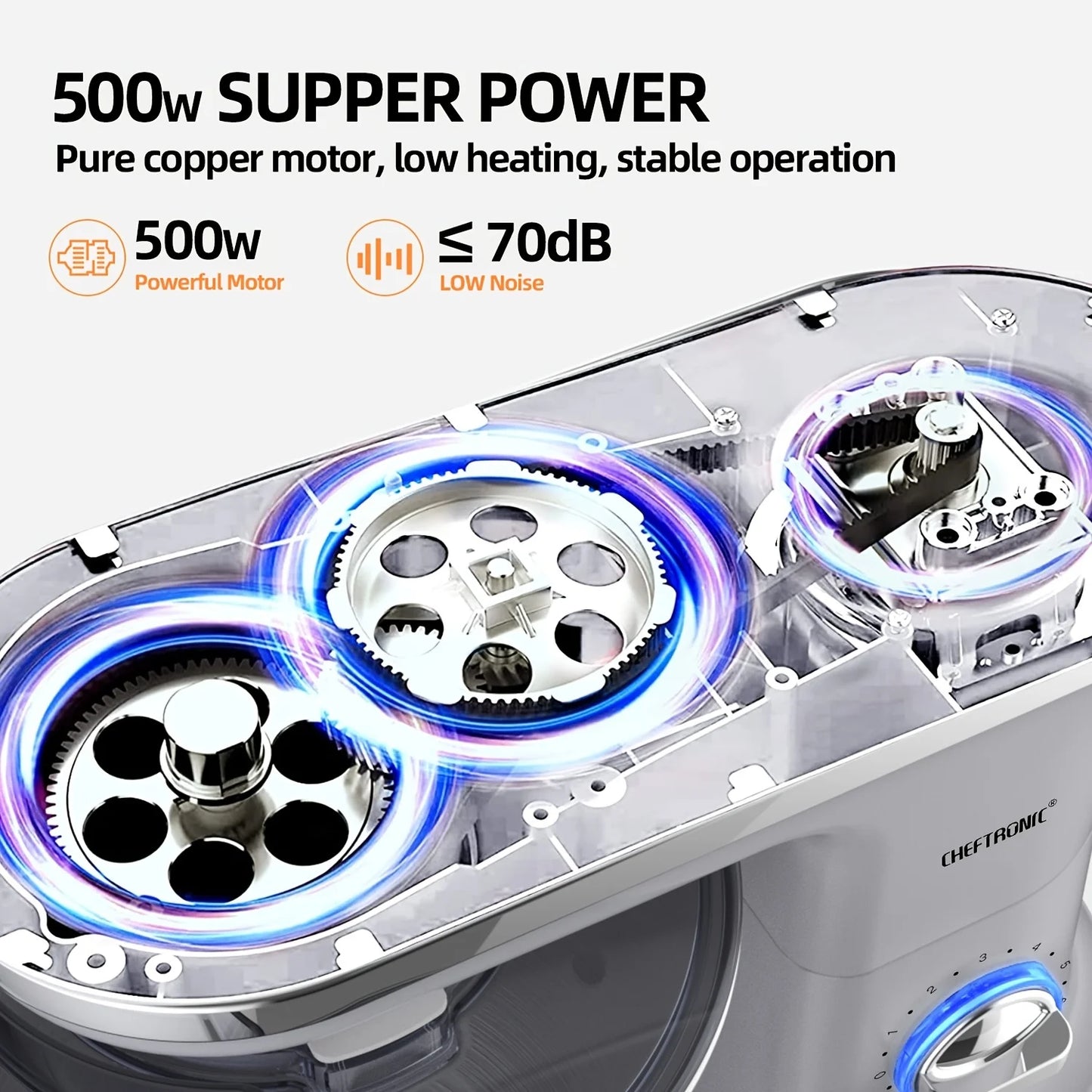 Cheftronic Stand Mixer Tilt Head 500W 6 Speed US Plug