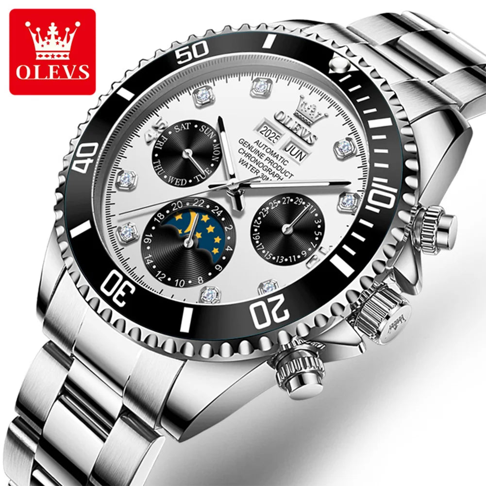 OLEVS 6729 Automatic Moon Phase Stainless Steel Men's Wristwatch