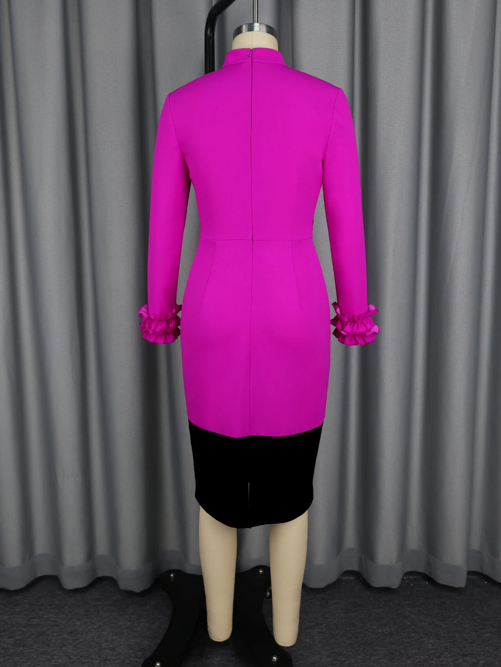 AOMEICN Women's Elegant Church Dress Midi With High Collar Ruffles