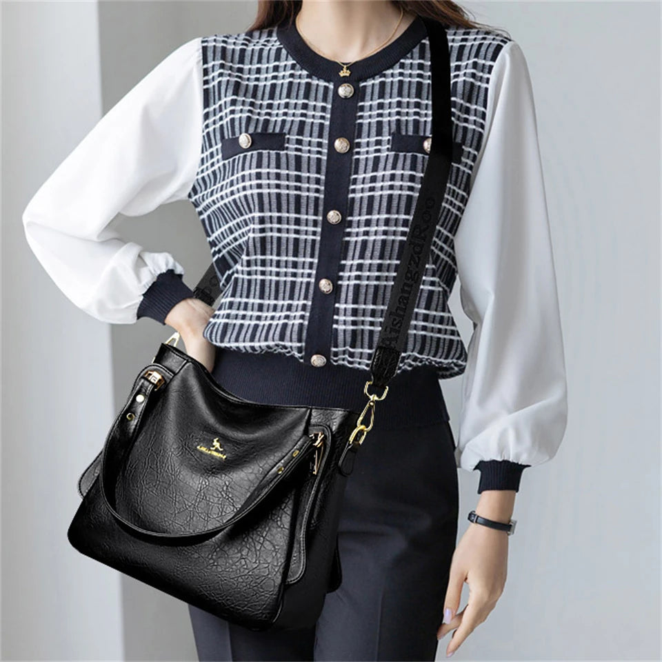 VANDERWAHCN Soft Leather Top Handle Bag Women Tote