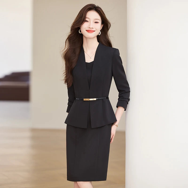 NAVIU Slim Women Blazer Set Long Sleeve Office Suit