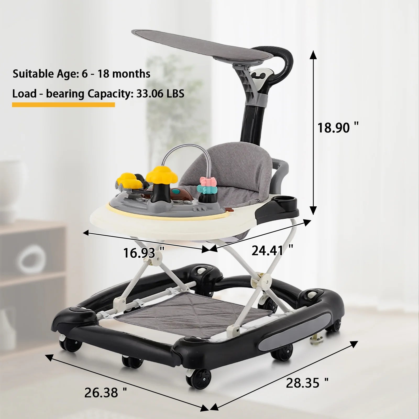 Baby Walker With Sunshade And Seat Multifunctional Anti Rollover Stroller