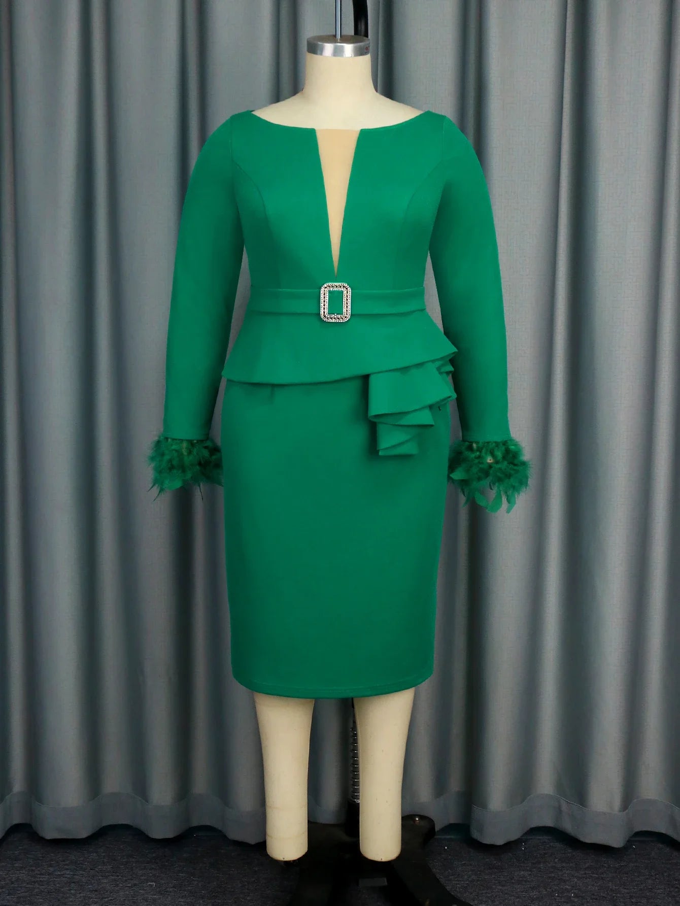 ONTINVACN Elegant Bodycon Dress For Women With Mesh Patchwork Feathers