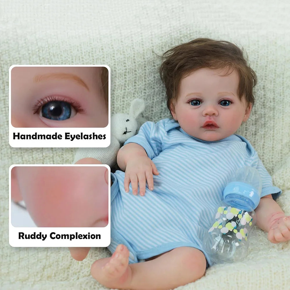 Lifelike Reborn Baby Doll Boy With Rooted Hair Silicone