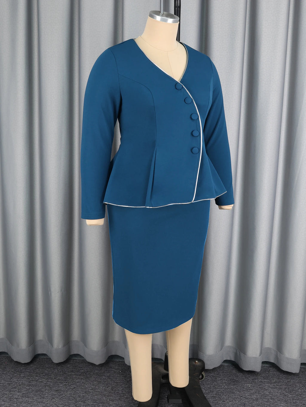 AOMEICN Two Piece Set Peplum Skirt With Trim