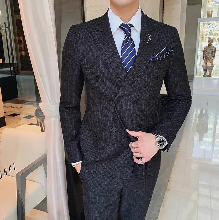 S-7XL (Jacket+Vest+Pants) Fashion Boutique Lattice Formal Business Mens Suit 3Pcs Set Groom Wedding Dress Plaid Suit Show Stage