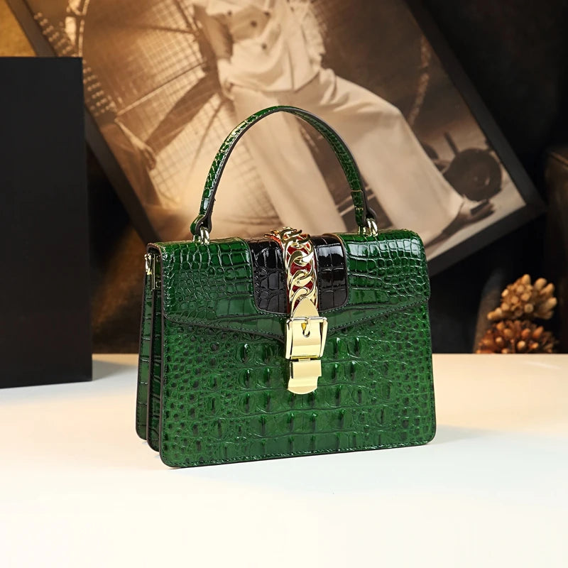HYLHMCCN Genuine Leather Crossbody Bag Women's Shoulder Crocodile